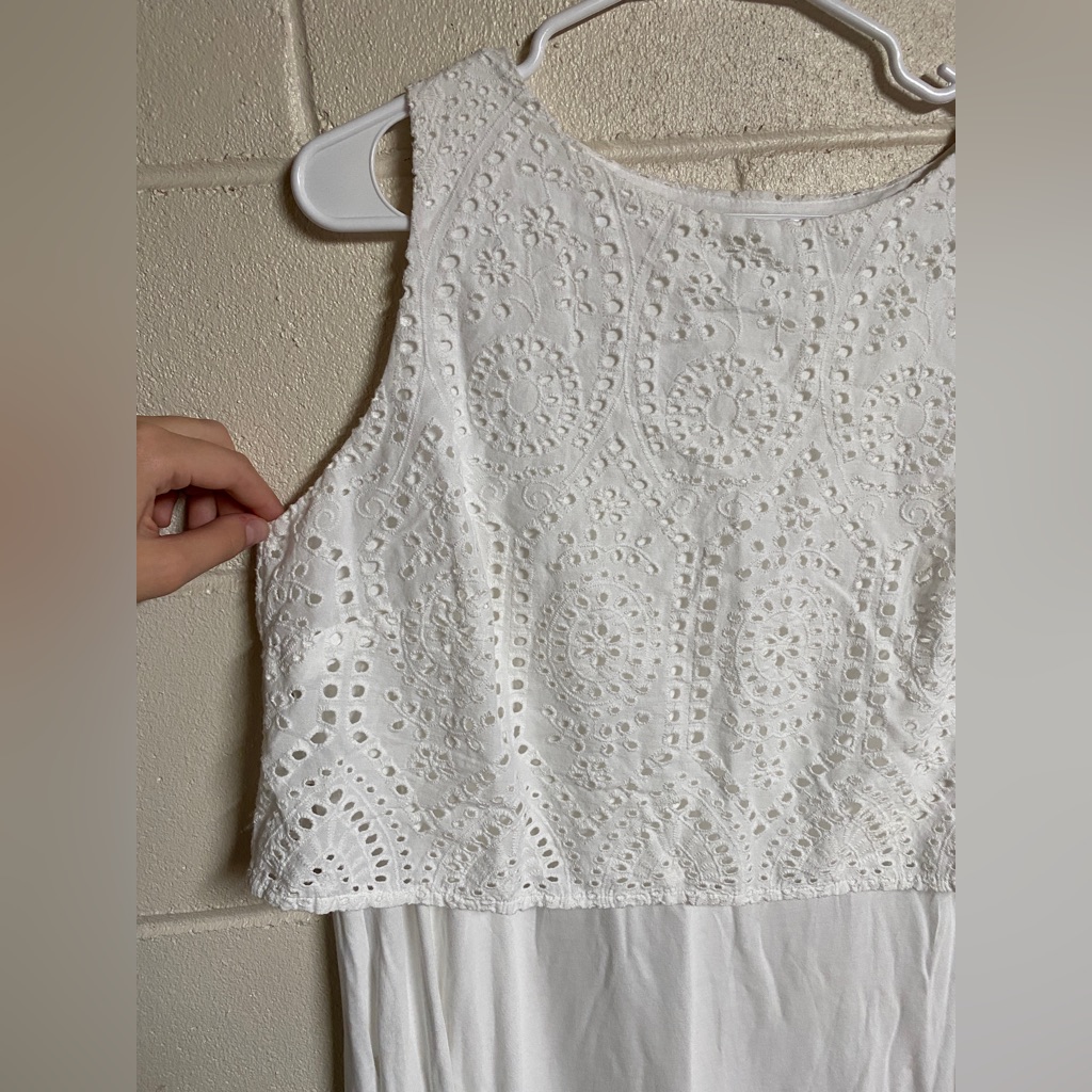 J. Jill White Eyelet Overlay 100% Cotton Dress With Slitted Sides, Size Medium